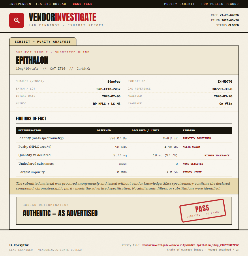 Epithalon Purity (HPLC) report by VendorInvestigate